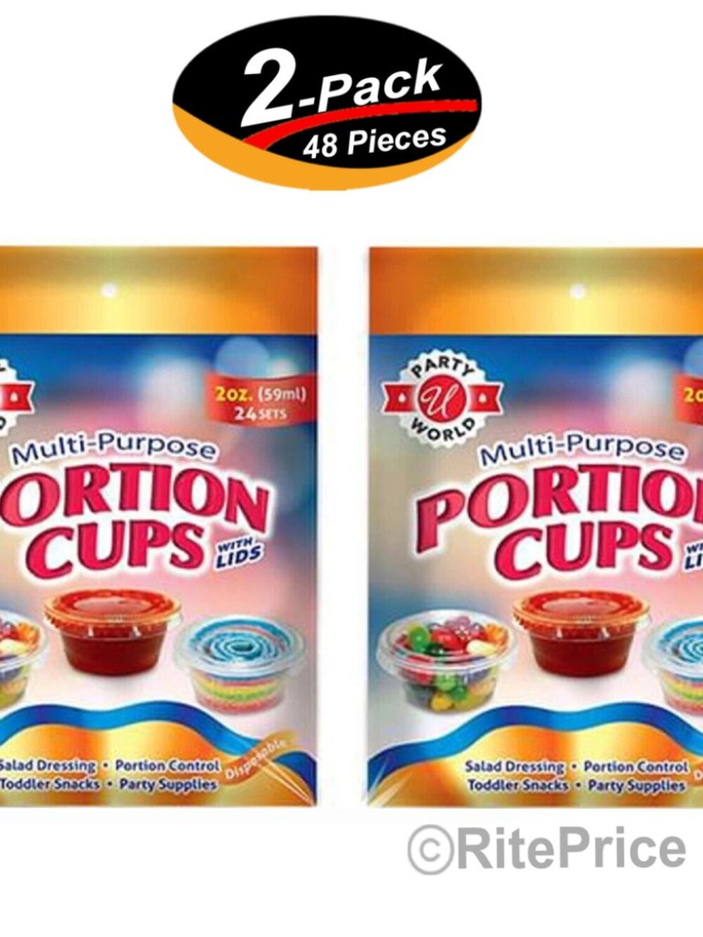 48 Pcs Portion Cups Medium Jelly Shot with Lids Option 2 oz (2 Pack) - New